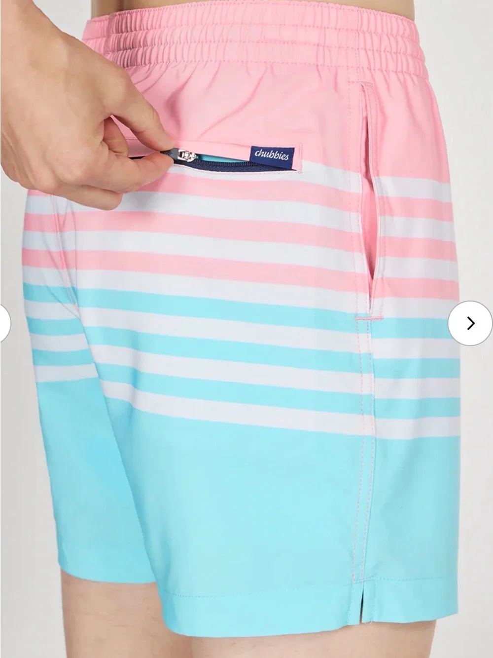 Chubbies On the Horizons Swim Trunks Men’s Large 7” Pink Aqua Striped Stretch